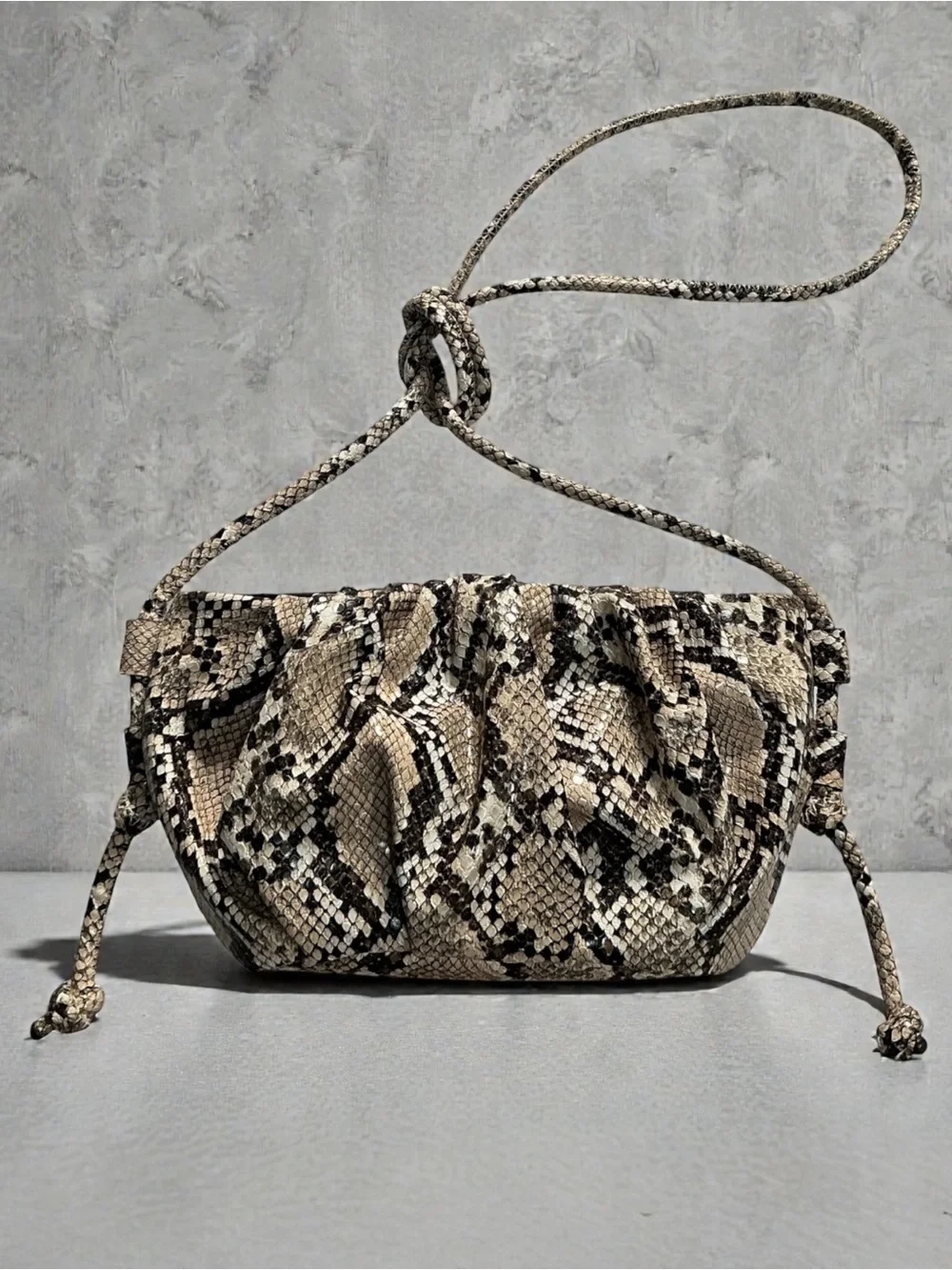 Worthington Snake-Effect Drawstring Crossbody - Beige/Black